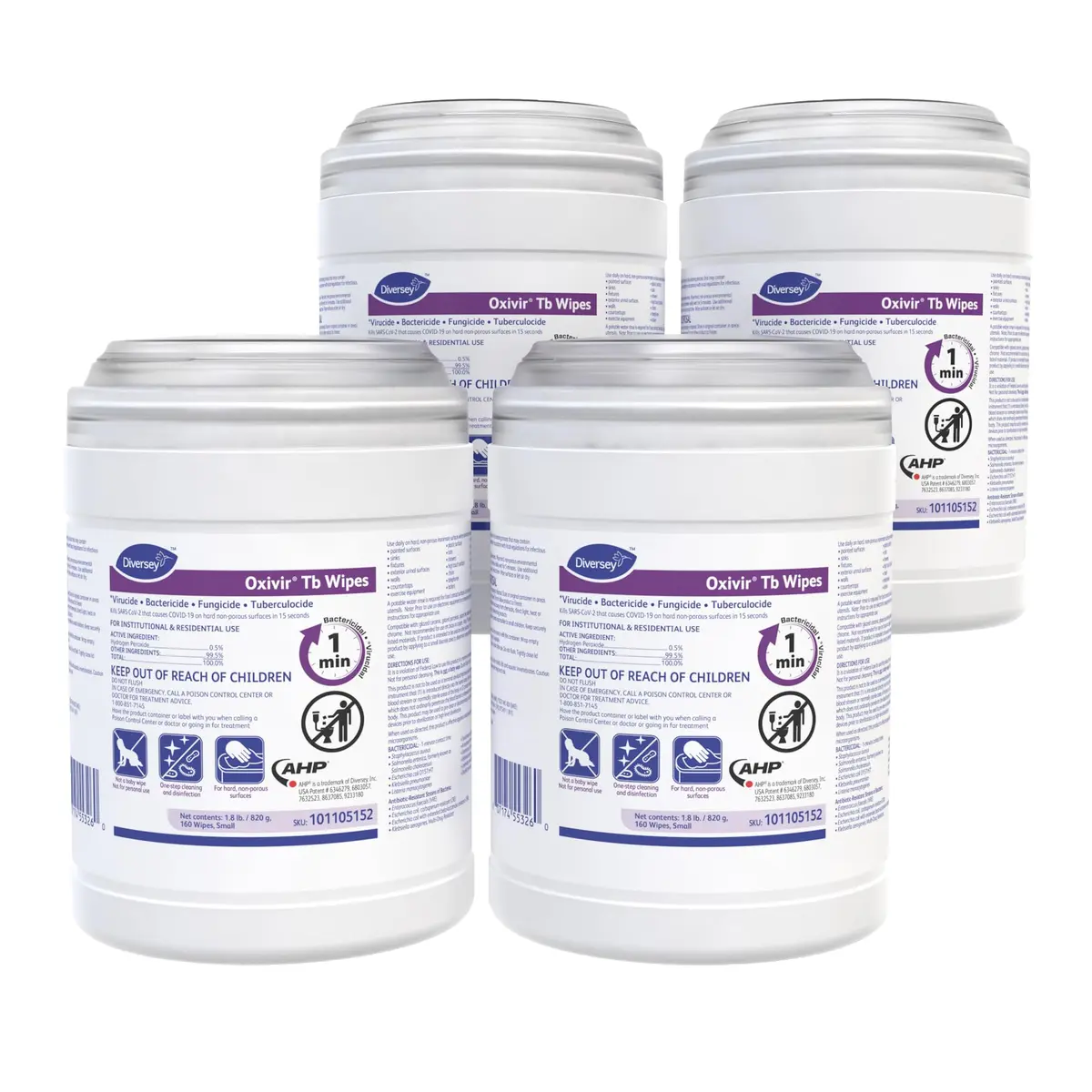 Oxivir Tb Disinfectant Wipes, Accelerated Hydrogen Peroxide Cleaner, Unscented, 640 Wipes (160 Wipes x 4 Canisters) | EPA Registered Disinfectant for Surfaces - main product image
