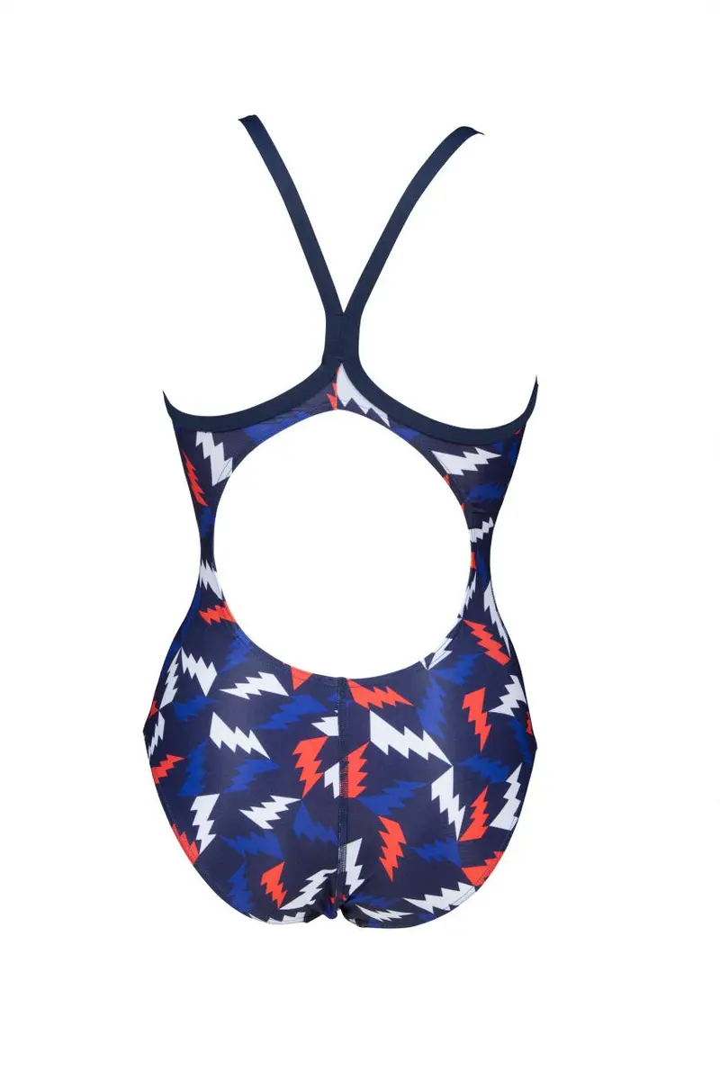 ARENA Women's Print Light Drop Back MaxLife One Piece Athletic Swimsuit, Lightning Colors Navy/Red, 32 | Chlorine-Resistant, Comfortable Fit - view 4