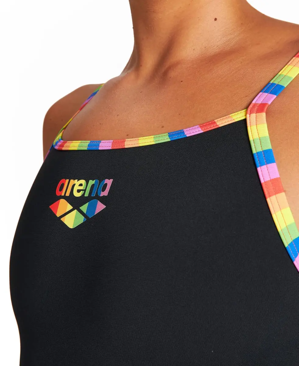 ARENA Women's Print Superfly Back MaxLife One Piece Athletic Swimsuit, Pride Logo Black, 24 | Chlorine-Resistant, Athletic Fit, Open-Back Design - view 4