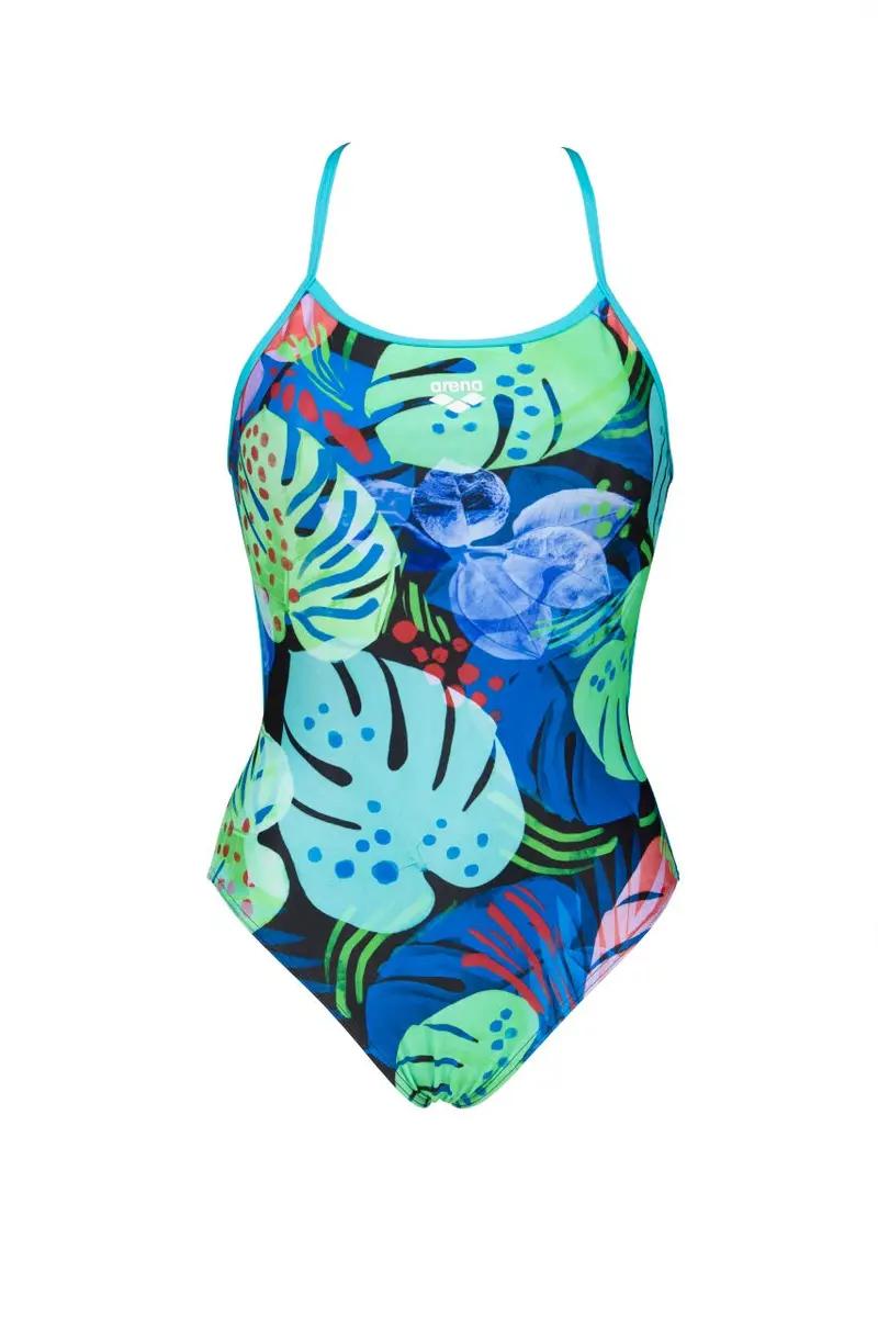 ARENA Women's Print Accelerate Back MaxLife One Piece Athletic Swimsuit, Tropics Martinica, 36 | Chlorine-Resistant, Supportive Fit - main product image
