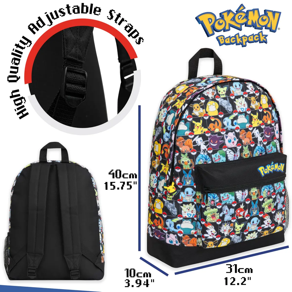 Pokémon Anime Backpack for Kids & Teens | Pikachu, Multi AOP Print, 40cm (15.7") - view 6