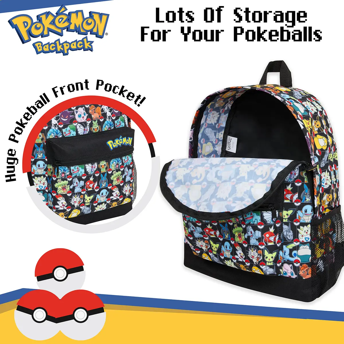Pokémon Anime Backpack for Kids & Teens | Pikachu, Multi AOP Print, 40cm (15.7") - view 4