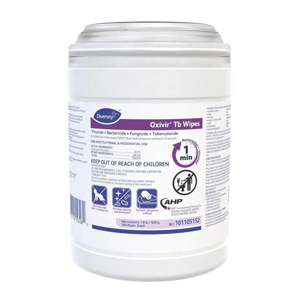 Oxivir Diversey Tb Disinfectant Wipes, Accelerated Hydrogen Peroxide Cleaner, Unscented, 160 Wipes | EPA Registered 70627-60 - main product image