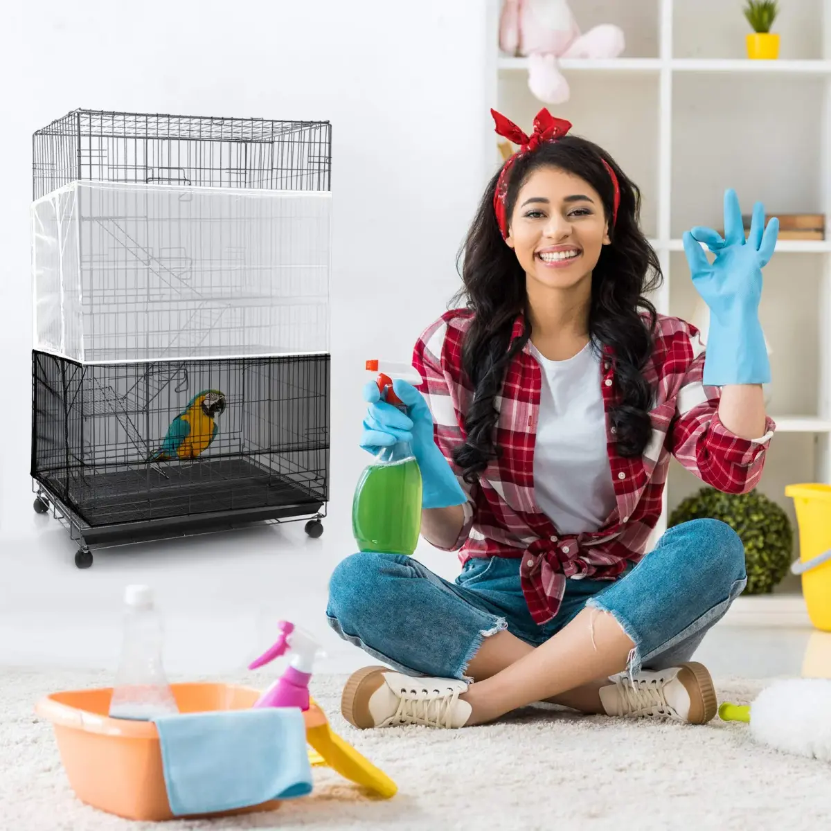 Shappy White Bird Cage Seed Catcher Net 300 x 37 cm (118 x 15 Inch) | Adjustable Airy Mesh for Parrots - view 6