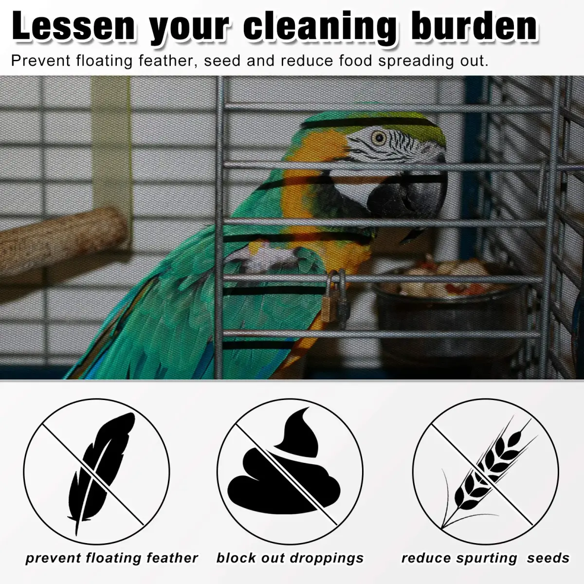 Shappy White Bird Cage Seed Catcher Net 300 x 37 cm (118 x 15 Inch) | Adjustable Airy Mesh for Parrots - view 4