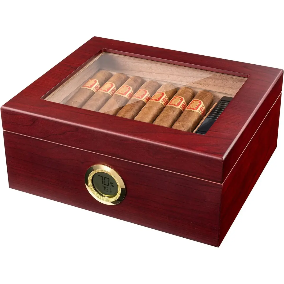Mantello Cigars Humidor for 25-50 Cigars, 1.77 kg (3.9 lb) | Cedar Lined Cigar Box with Hygrometer & Humidifier - main product image