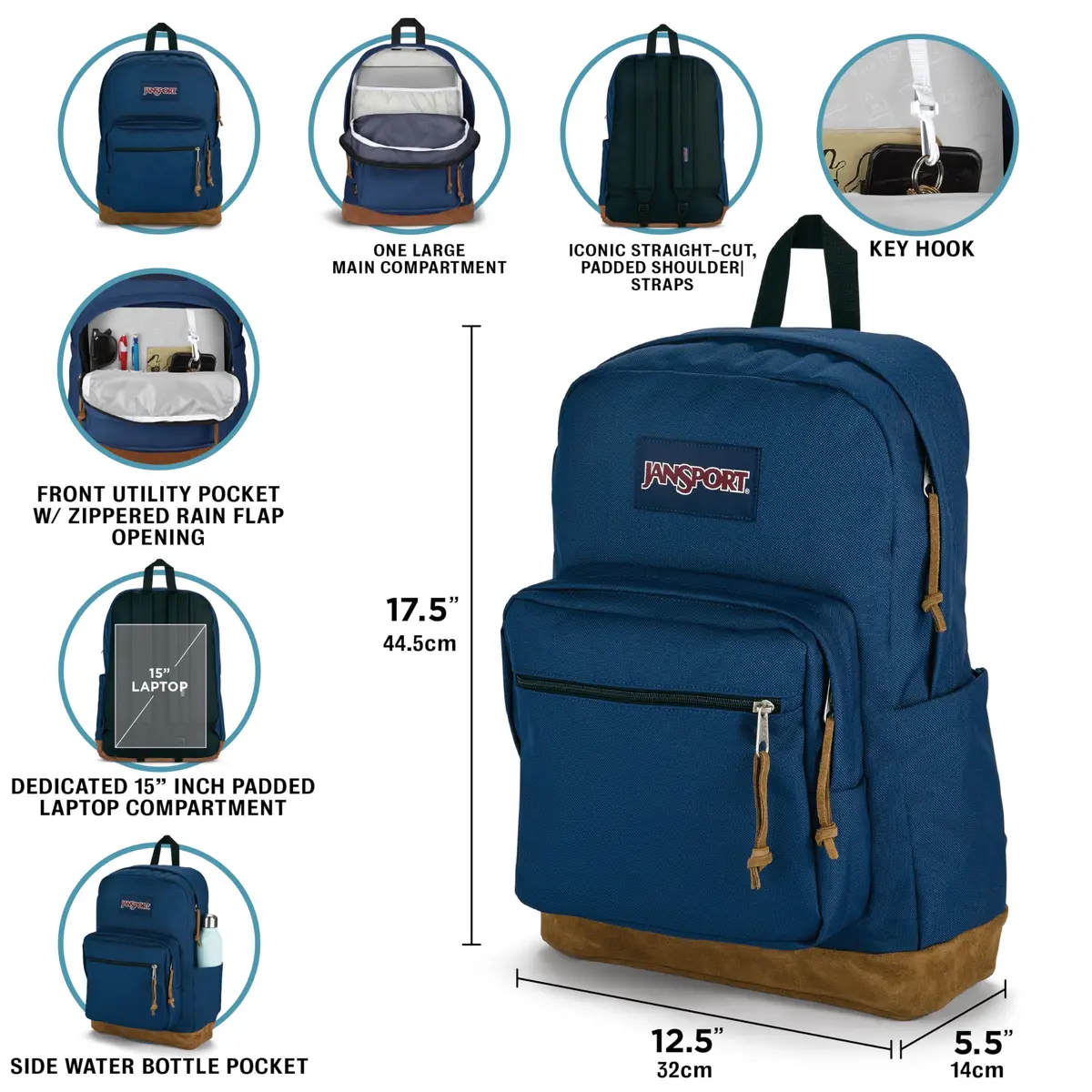 JanSport Right Pack Backpack - Durable Daypack with Padded 15" Laptop Sleeve, Spacious Main Compartment & Water Bottle Pocket - Russet Red - view 7