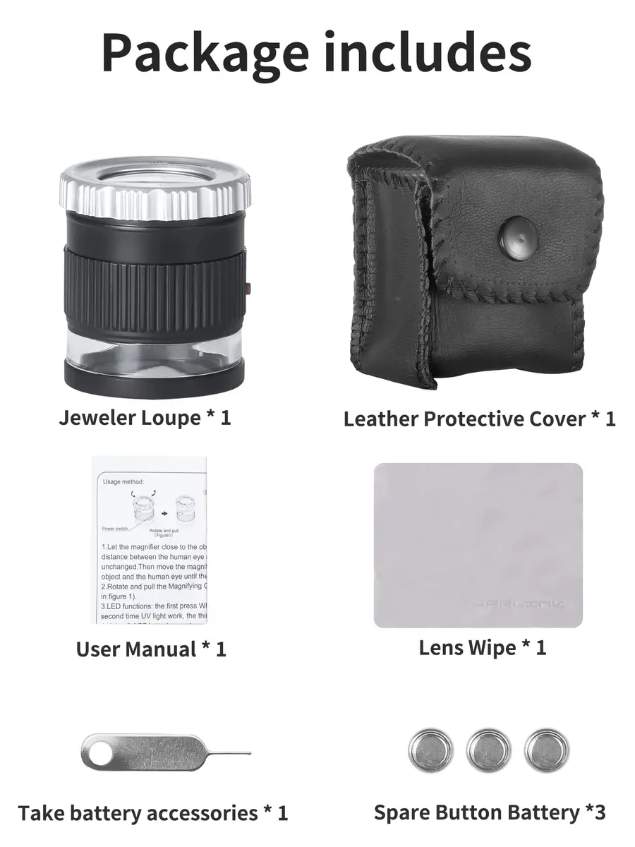 JARLINK 30X Adjustable Focal 3 LED Jewelers Loupe Magnifier, Black | Precision Jewelry & Coin Inspection - view 7