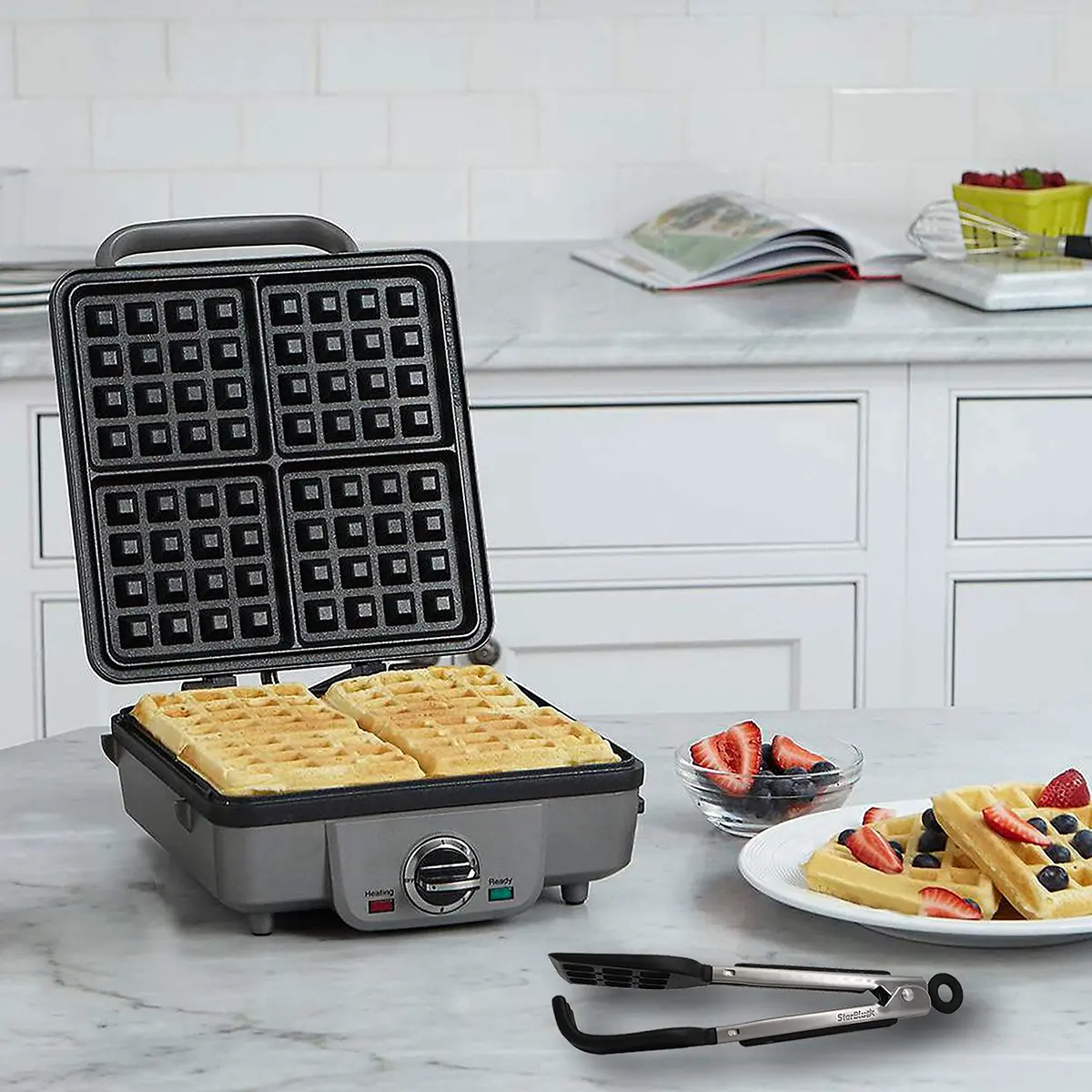 StarBlue Mini Waffle Tongs 8 Inches (20.3 cm) | Heat-Resistant Silicone & Nylon Serving Tongs with Lock - view 7