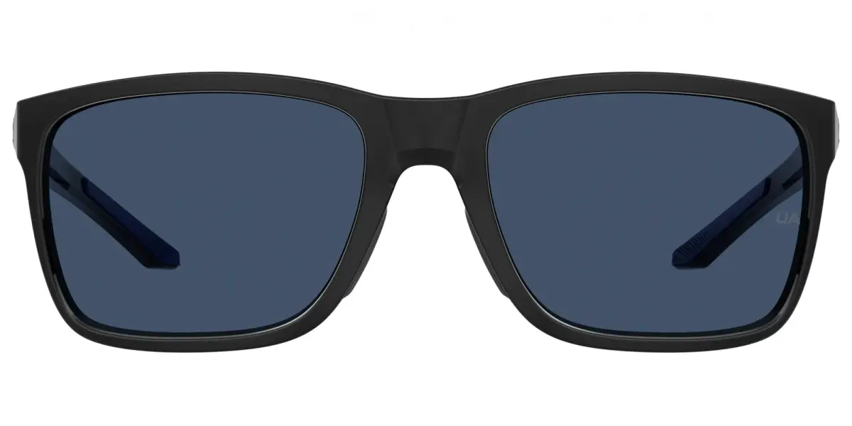 Under Armour Hustle Rectangular Sunglasses Shiny Black Frame w/ Blue Avio Lenses 58mm (2.28in) | Polarized UV Protection - view 2