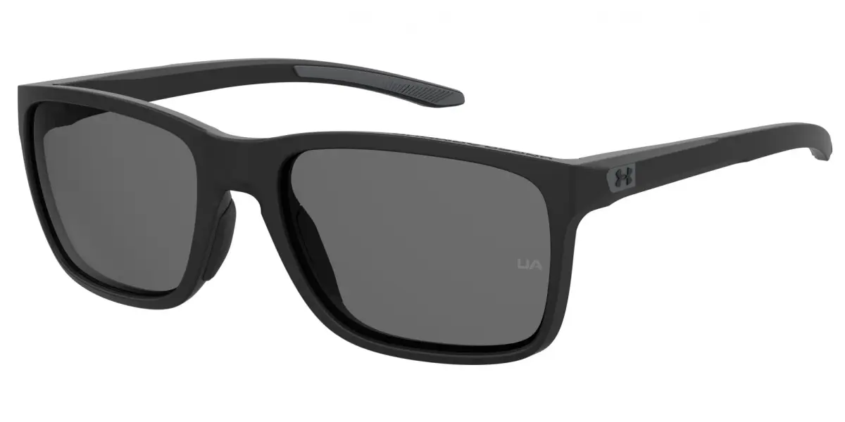 Under Armour Hustle Rectangular Sunglasses Matte Black Frame Polarized Gray Lenses 58mm (2.28in) | Sporty & Secure Fit - main product image