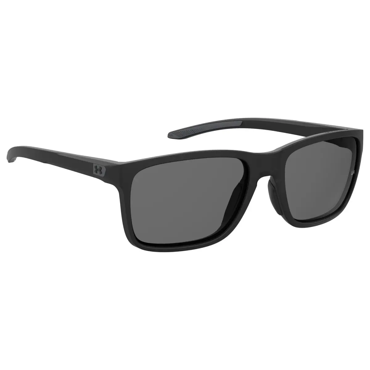 Under Armour Hustle Rectangular Sunglasses Matte Black Frame Polarized Gray Lenses 58mm (2.28in) | Sporty & Secure Fit - view 3