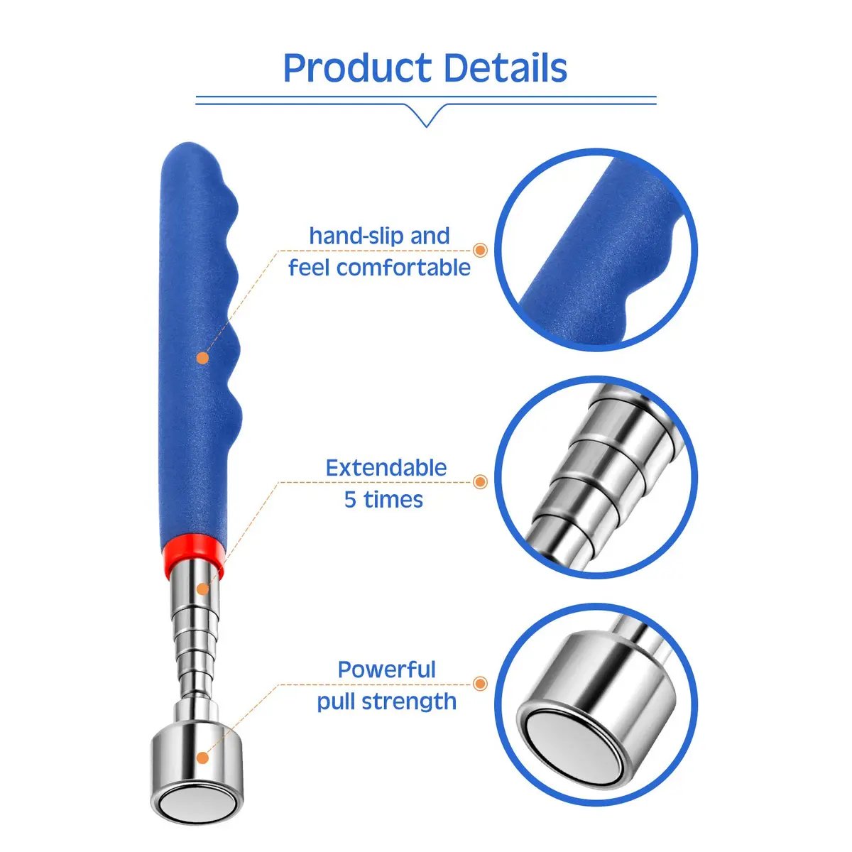 Patelai Telescoping Magnetic Pickup Tool, Blue | 20 lb Magnetic Force, 30 inch Extendable Stick for Home & Workshop - view 3