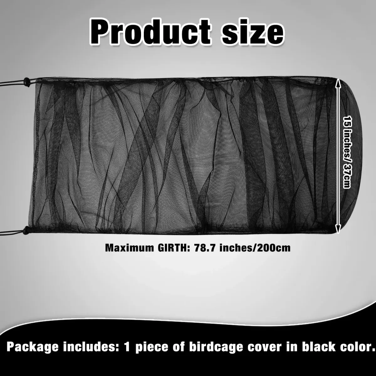 Shappy Black Nylon Mesh Bird Cage Cover 200cm (78.7 Inch) | Breathable & Adjustable for Medium/Small Cages - view 2