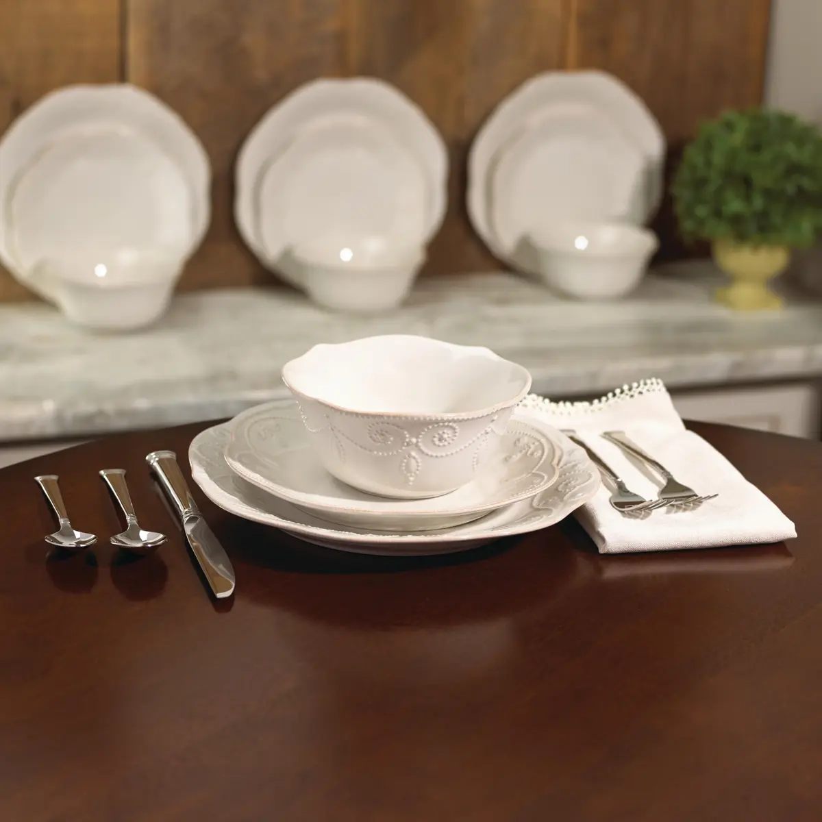 Lenox French Perle White Stoneware Dinnerware Set with All-Purpose Bowls, 12-Piece Set | Durable Ceramic for Everyday & Formal Dining - view 6