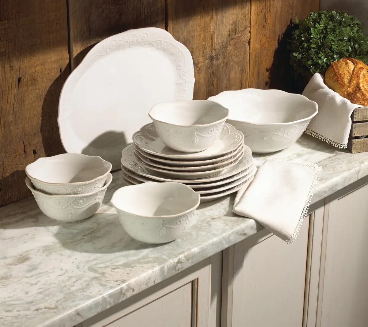 Lenox French Perle White Stoneware Dinnerware Set with All-Purpose Bowls, 12-Piece Set | Durable Ceramic for Everyday & Formal Dining - view 7