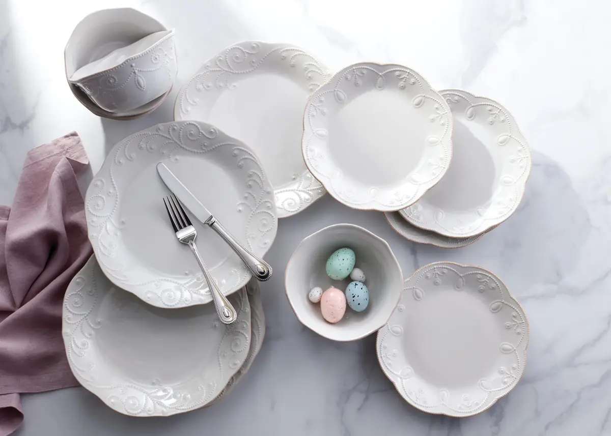 Lenox French Perle White Stoneware Dinnerware Set with All-Purpose Bowls, 12-Piece Set | Durable Ceramic for Everyday & Formal Dining - view 3