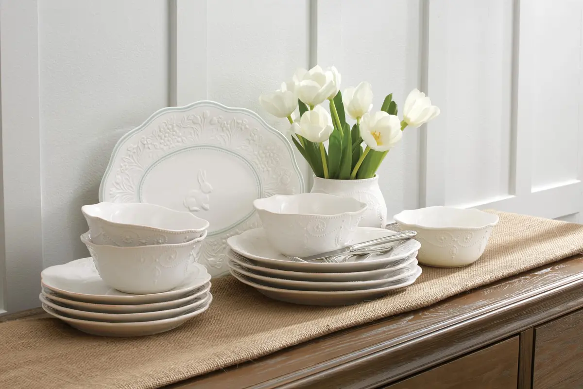 Lenox French Perle White Stoneware Dinnerware Set with All-Purpose Bowls, 12-Piece Set | Durable Ceramic for Everyday & Formal Dining - view 4