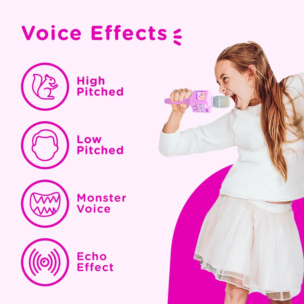 Move2Play Kidz Bop Karaoke Microphone Pink | Bluetooth Connectivity & 4 Voice Effects - view 5