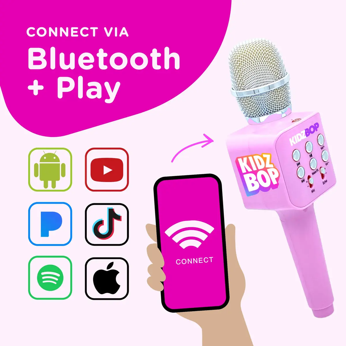 Move2Play Kidz Bop Karaoke Microphone Pink | Bluetooth Connectivity & 4 Voice Effects - view 3