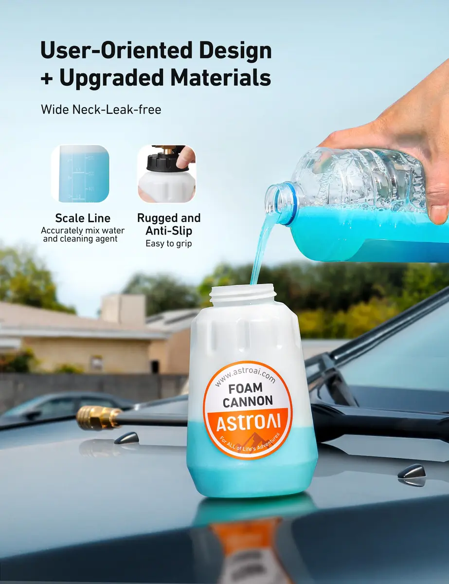 AstroAI Foam Cannon for Pressure Washer with 1/4" Quick Connect Plug, 1 L | Heavy Duty Brass Valve & Metal Parts for Car Wash Detailing - view 6