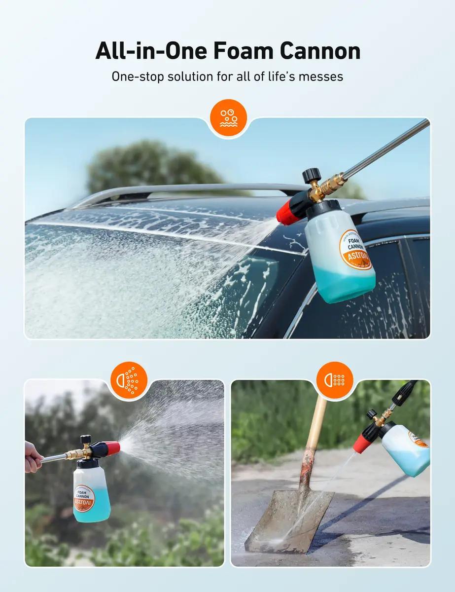 AstroAI Foam Cannon for Pressure Washer with 1/4" Quick Connect Plug, 1 L | Heavy Duty Brass Valve & Metal Parts for Car Wash Detailing - view 9