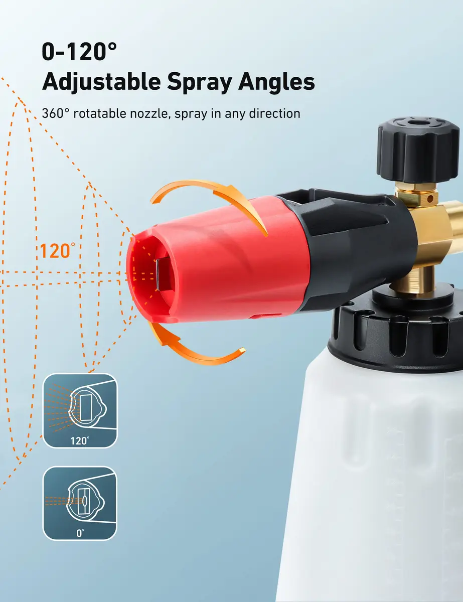 AstroAI Foam Cannon for Pressure Washer with 1/4" Quick Connect Plug, 1 L | Heavy Duty Brass Valve & Metal Parts for Car Wash Detailing - view 4