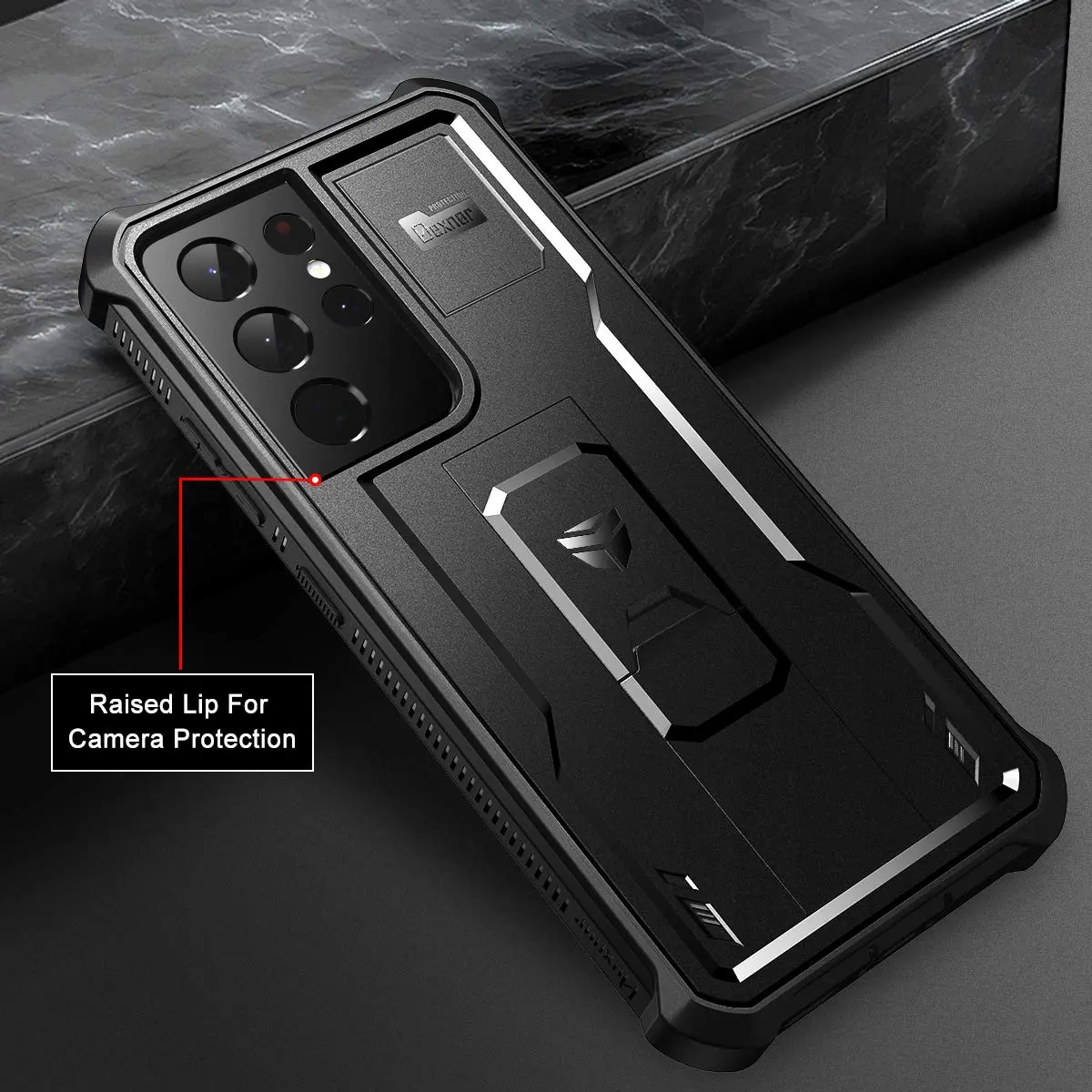 Dexnor Galaxy S21 Ultra Case with Screen Protector & Kickstand | Heavy Duty Shockproof Cover for Samsung Galaxy S21 Ultra 5G, 6.8 inch, Black - view 5