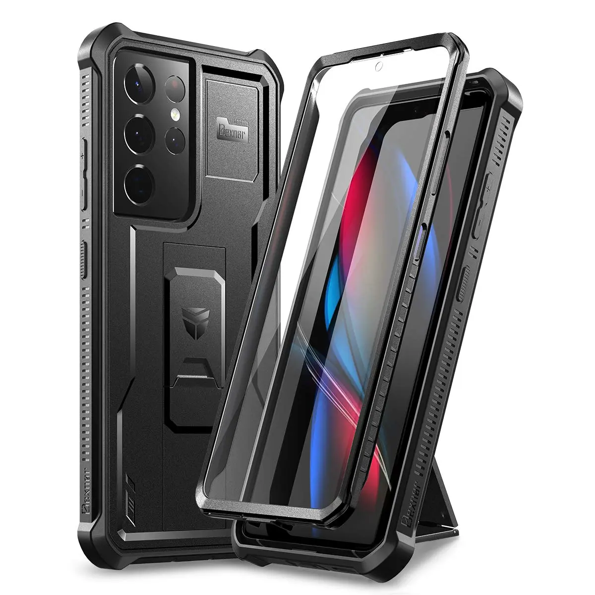 Dexnor Galaxy S21 Ultra Case with Screen Protector & Kickstand | Heavy Duty Shockproof Cover for Samsung Galaxy S21 Ultra 5G, 6.8 inch, Black - main product image
