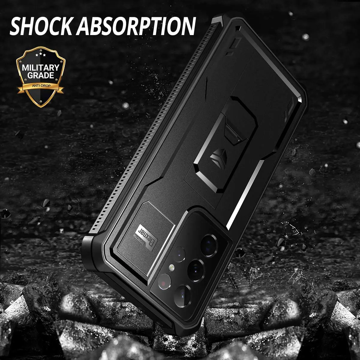Dexnor Galaxy S21 Ultra Case with Screen Protector & Kickstand | Heavy Duty Shockproof Cover for Samsung Galaxy S21 Ultra 5G, 6.8 inch, Black - view 7