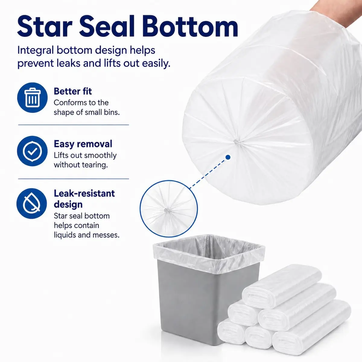 Teivio Small Clear Trash Bags 2 Gallon (7.57 L) 80 Count | Strong HDPE Kitchen & Bathroom Liners - view 9
