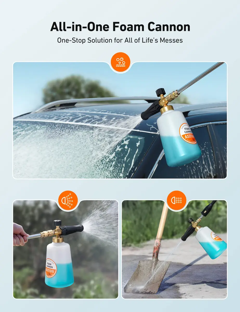 AstroAI Foam Cannon for Pressure Washer with 1/4" Quick Connect, 1.5 Liter Bottle | Heavy Duty Foam Sprayer Attachments for Car Washing - view 9