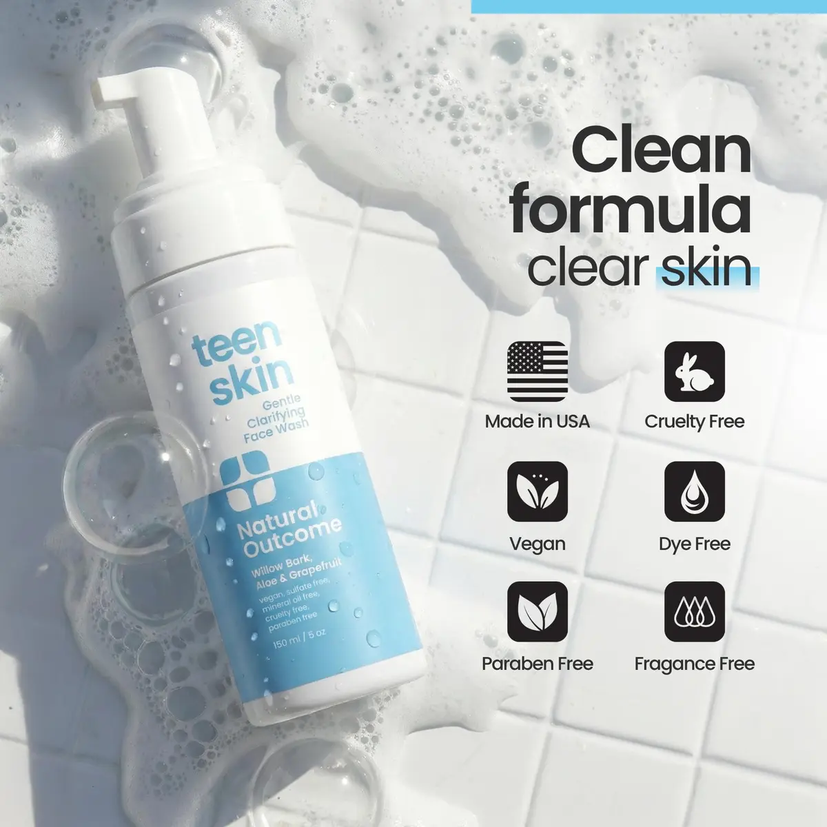 natural outcome Teen Skin Face Wash | Gentle Foaming Daily Cleanser for Teens & Kids | Natural Non-toxic Ingredients | 5 oz - view 5