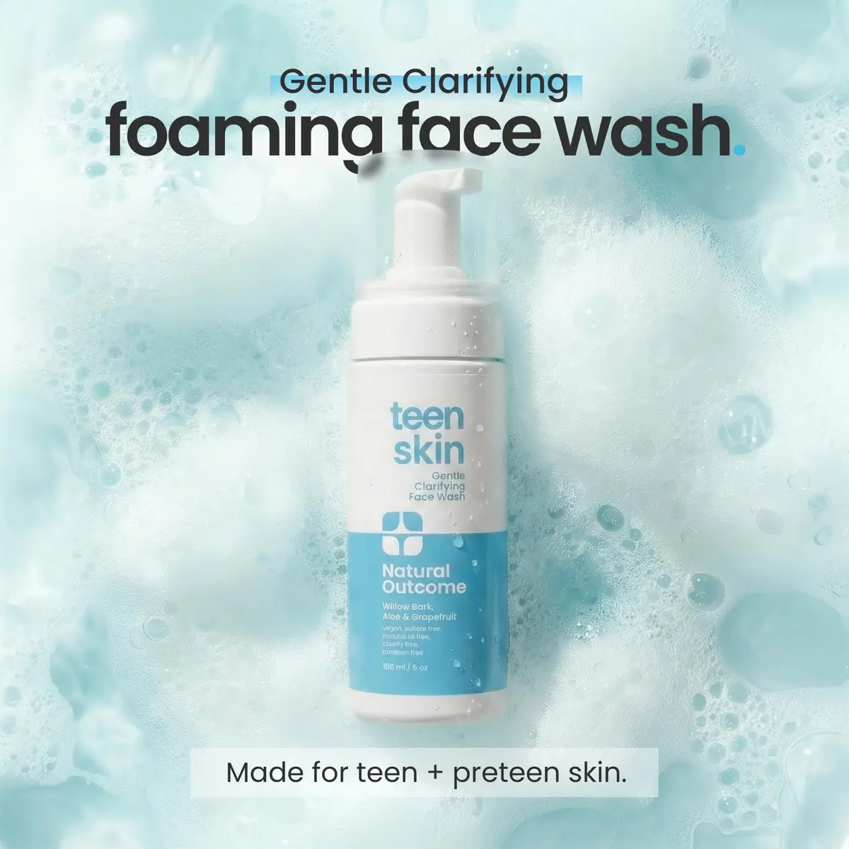 natural outcome Teen Skin Face Wash | Gentle Foaming Daily Cleanser for Teens & Kids | Natural Non-toxic Ingredients | 5 oz - view 2