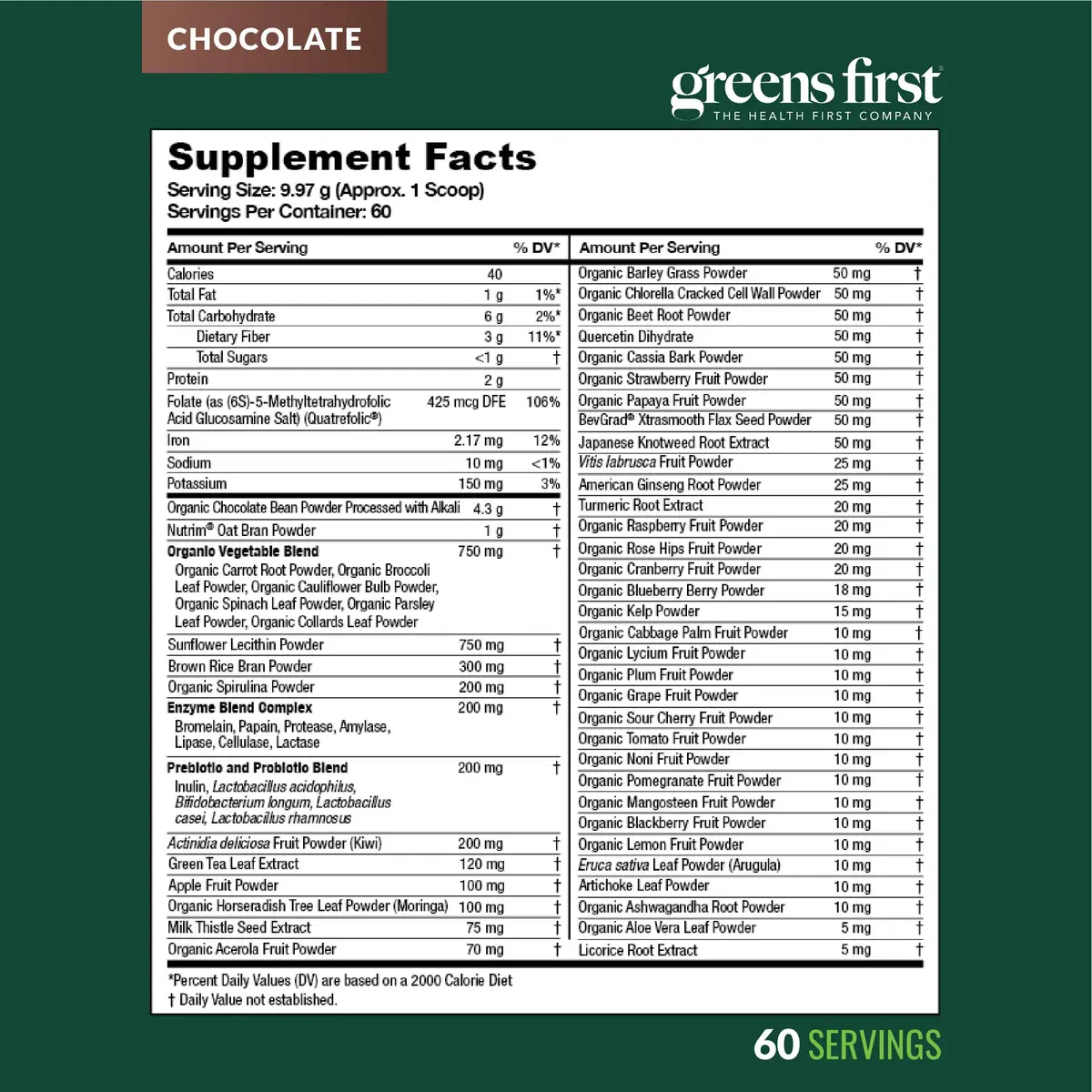 Greens First Original Greens Powder - 49 Superfoods - Organic Fruits & Veggies - Probiotics & Digestive Enzymes - Antioxidant Smoothie - Dairy Free, Vegan & Non-GMO - Chocolate - 60 Servings | Complete Nutritional Support - view 9