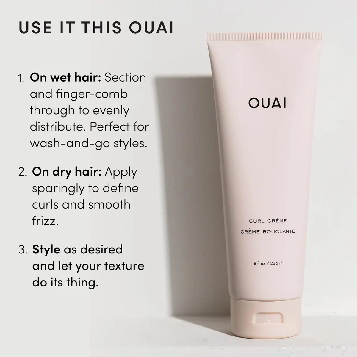 OUAI Curl Cream Hydrating Curl Enhancer for All Curl Types 236ml (8 Oz) | Defines Curls, Controls Frizz, Adds Shine - view 7