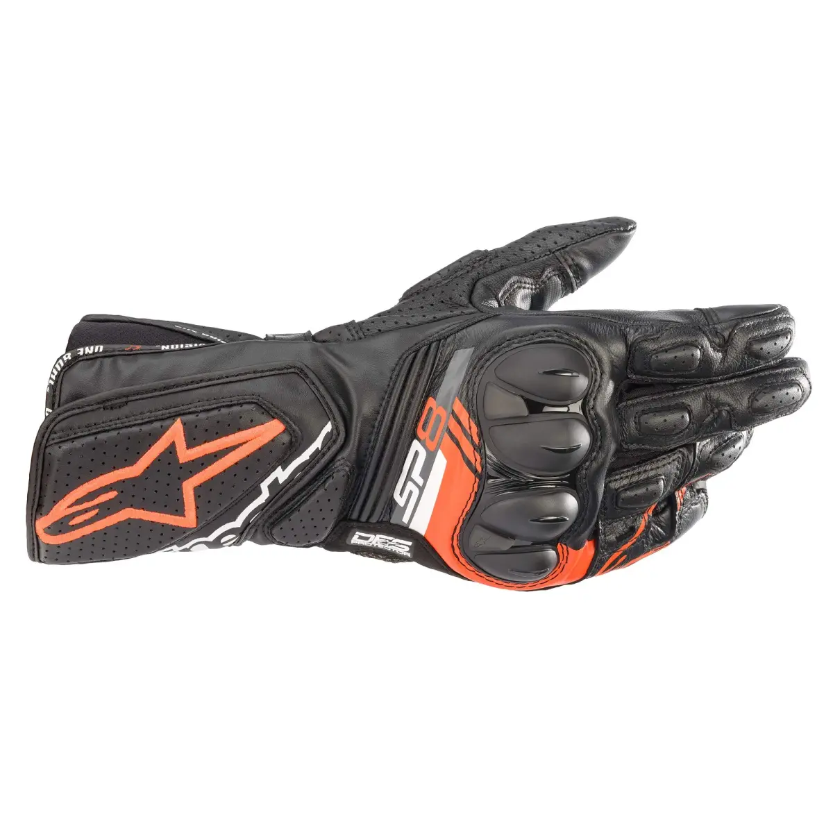 Alpinestars SP-8 V3 Black/Red Fluo Leather Motorcycle Gloves - Size Medium - main product image