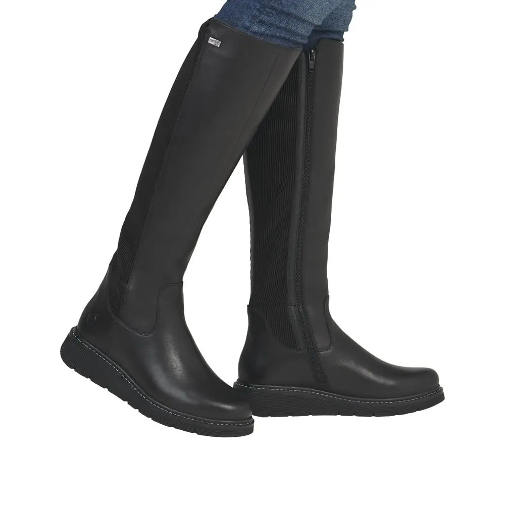 Remonte Women's Combat Knee High Boot, Black 9.5 | Water-Resistant Leather with Comfort Width - view 4