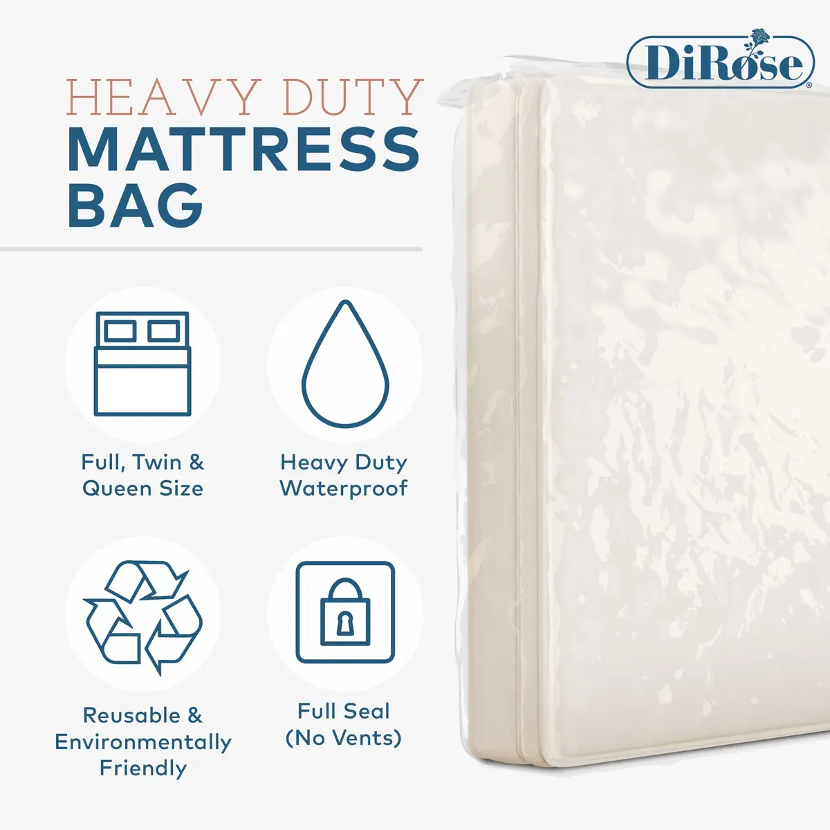 DiRose Clear Mattress Storage Bag Twin Size | Heavy Duty 3 Mil Waterproof Protector (2-Pack, 39"x12"x92") - view 3