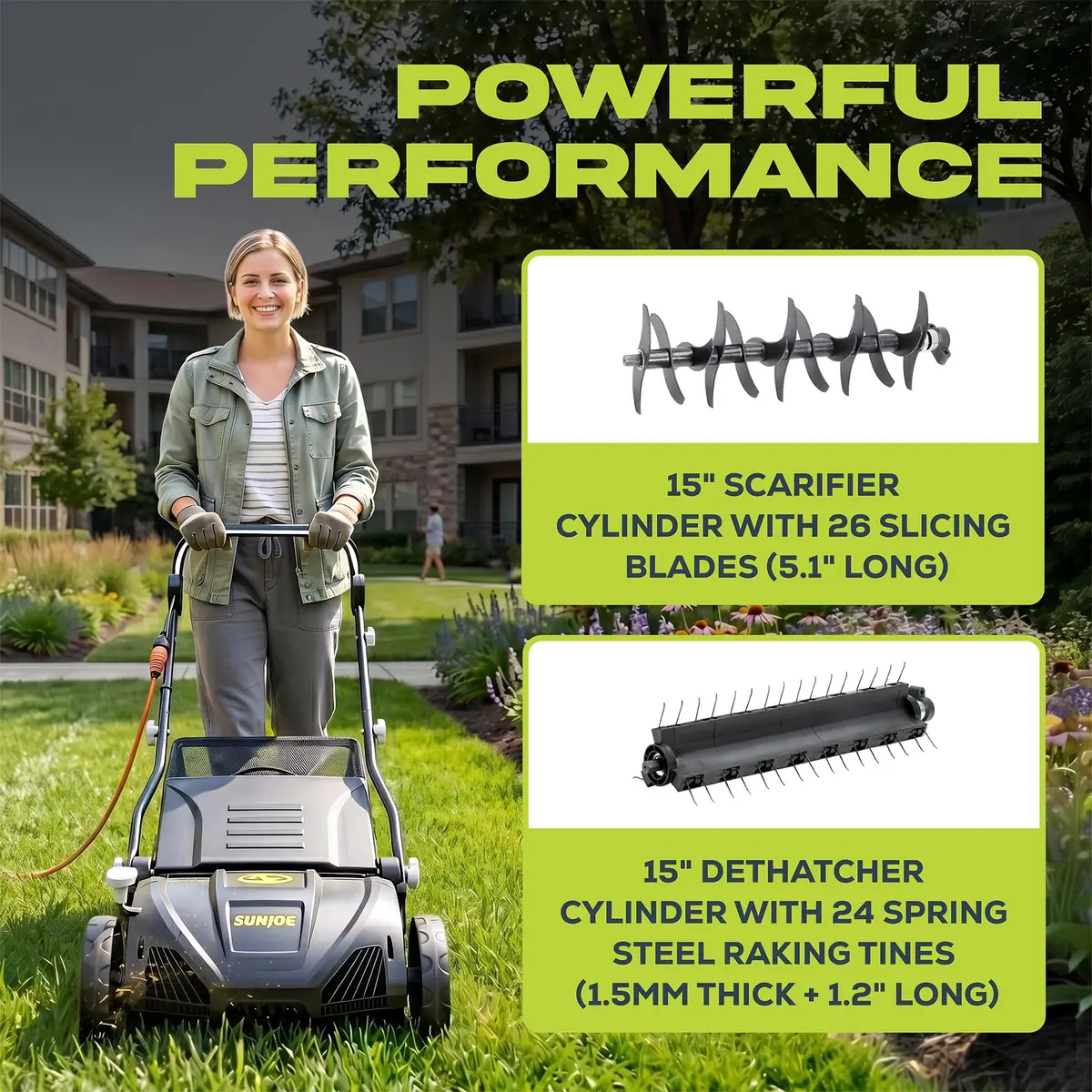Sun Joe 15-Inch Electric Lawn Dethatcher & Scarifier AJ805E | 13-Amp Power for Lawn Revitalization - view 5