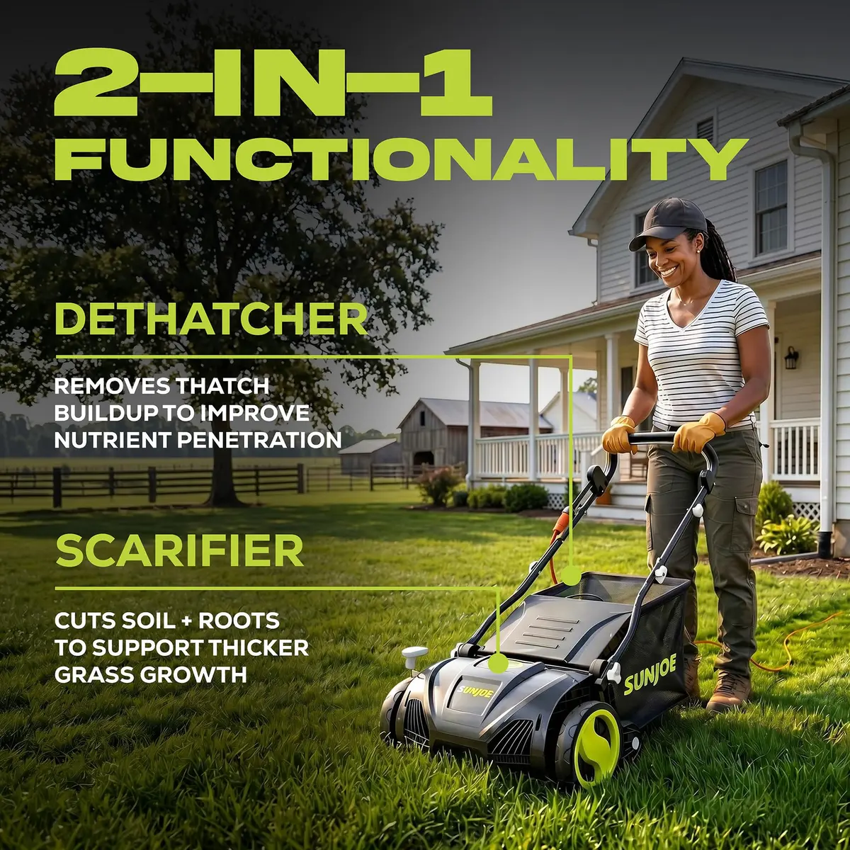 Sun Joe 15-Inch Electric Lawn Dethatcher & Scarifier AJ805E | 13-Amp Power for Lawn Revitalization - view 2