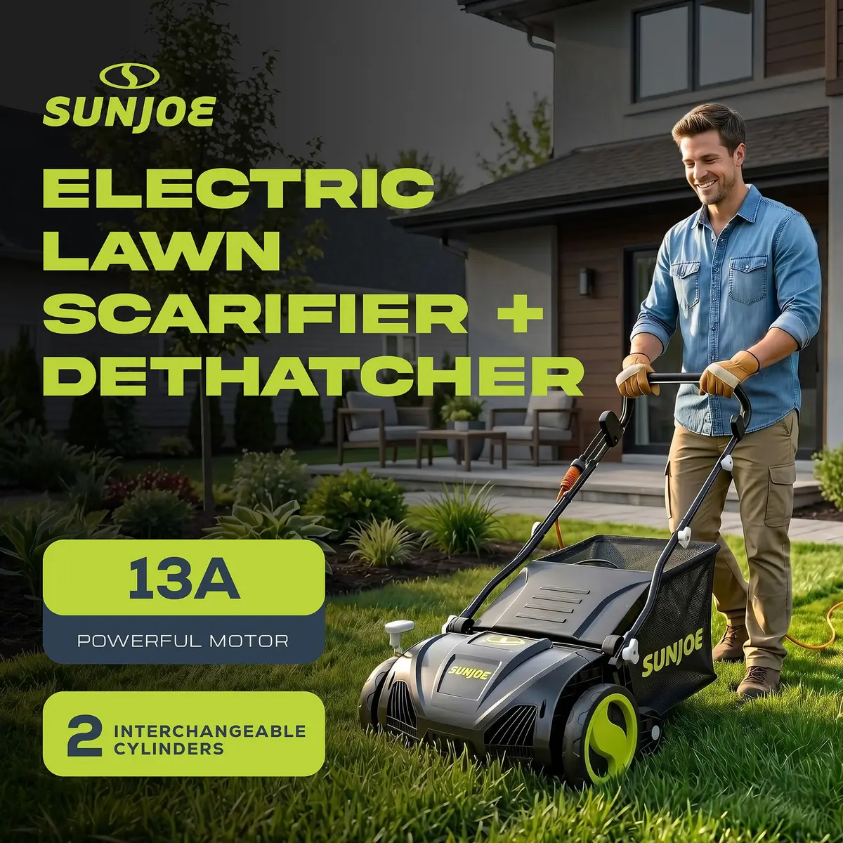 Sun Joe 15-Inch Electric Lawn Dethatcher & Scarifier AJ805E | 13-Amp Power for Lawn Revitalization - view 4