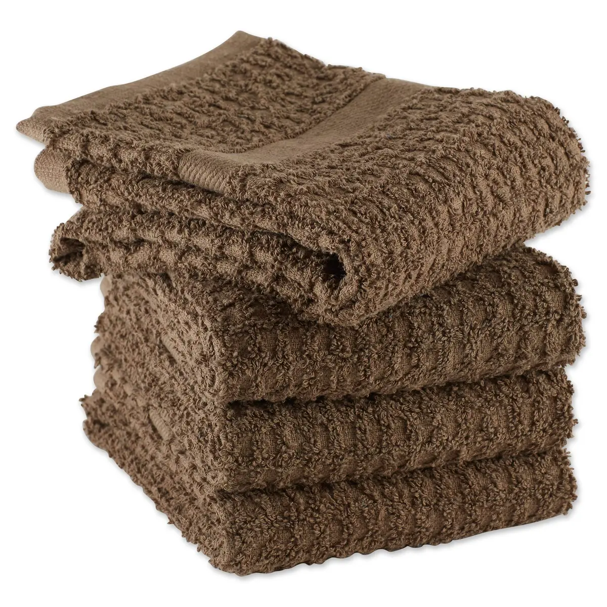 DII Basic Terry Collection Waffle Dishtowel Set, 15x26, Solid Brown | Absorbent Cotton Kitchen Towels - view 2
