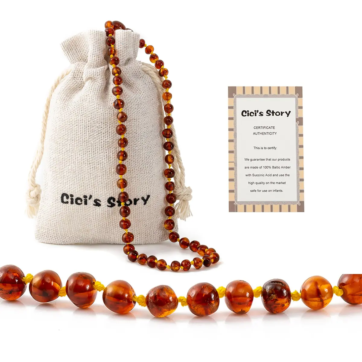 Cici's Story Baltic Amber Necklace 14 Inch Cognac | Certified Authentic Amber for Babies & Adults - main product image