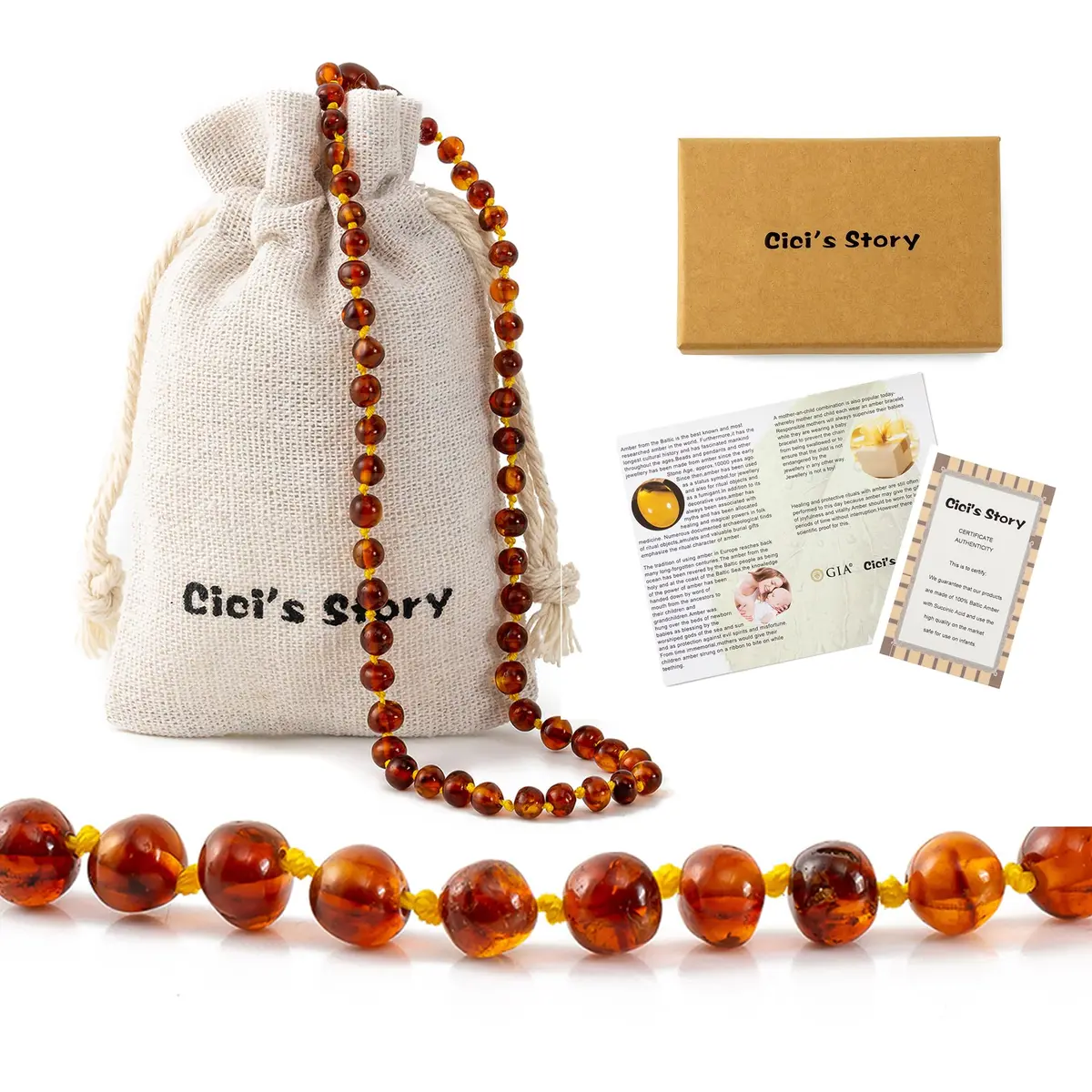 Cici's Story Baltic Amber Necklace 14 Inch Cognac | Certified Authentic Amber for Babies & Adults - view 2