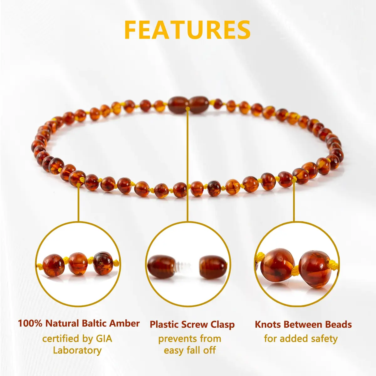 Cici's Story Baltic Amber Necklace 14 Inch Cognac | Certified Authentic Amber for Babies & Adults - view 3