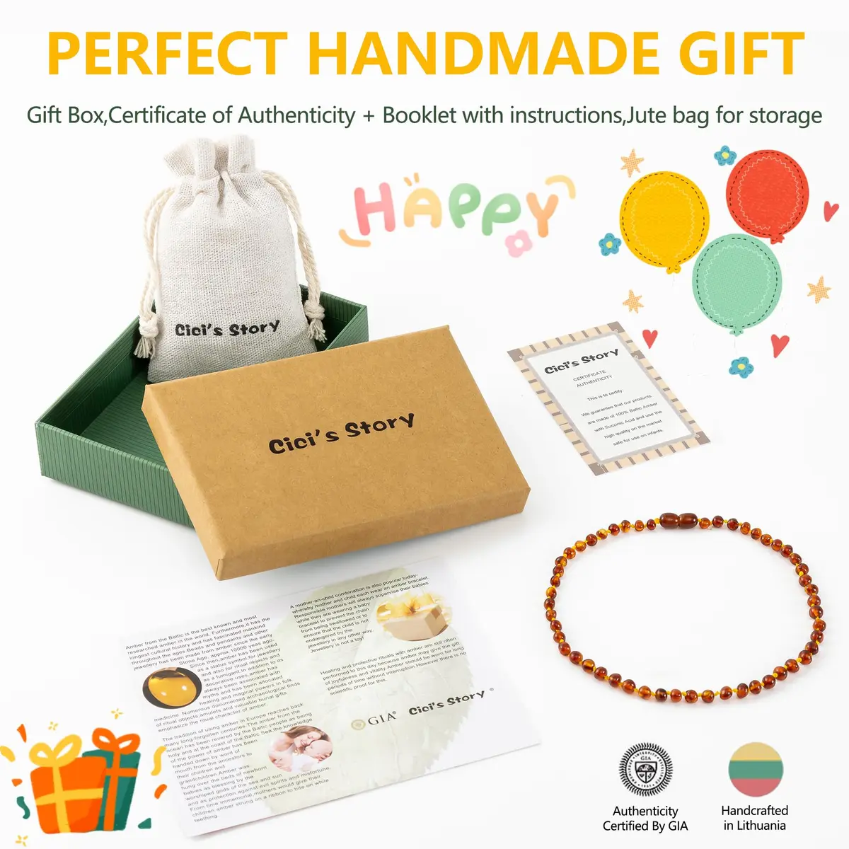 Cici's Story Baltic Amber Necklace 14 Inch Cognac | Certified Authentic Amber for Babies & Adults - view 4