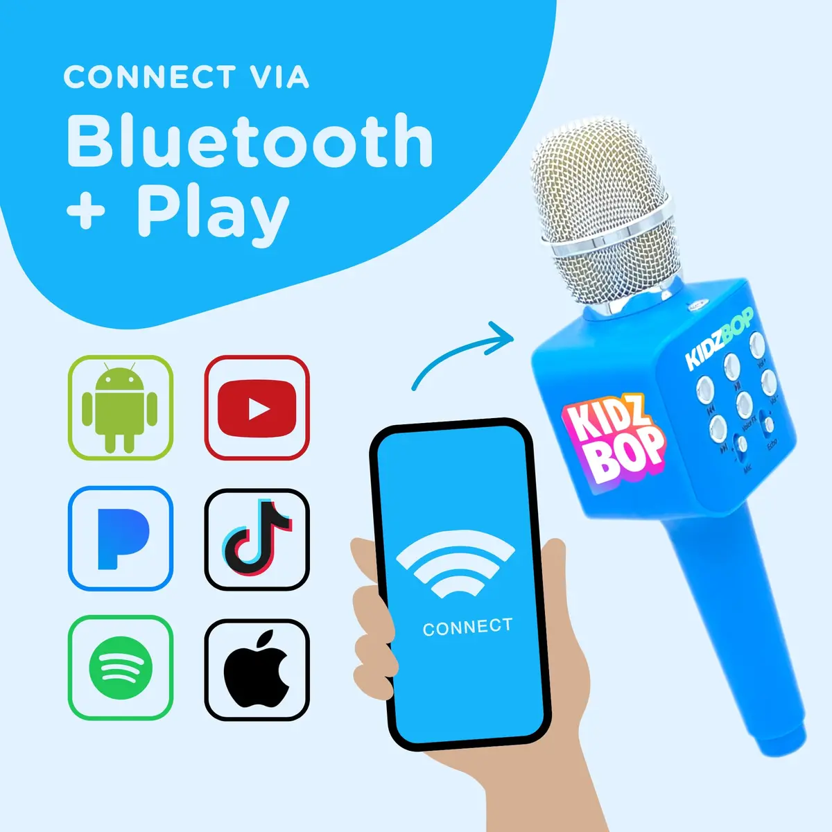 Move2Play Kidz Bop Bluetooth Karaoke Microphone | Musical Instrument Toy for Kids Ages 3-8+ Years Old | Blue - view 3
