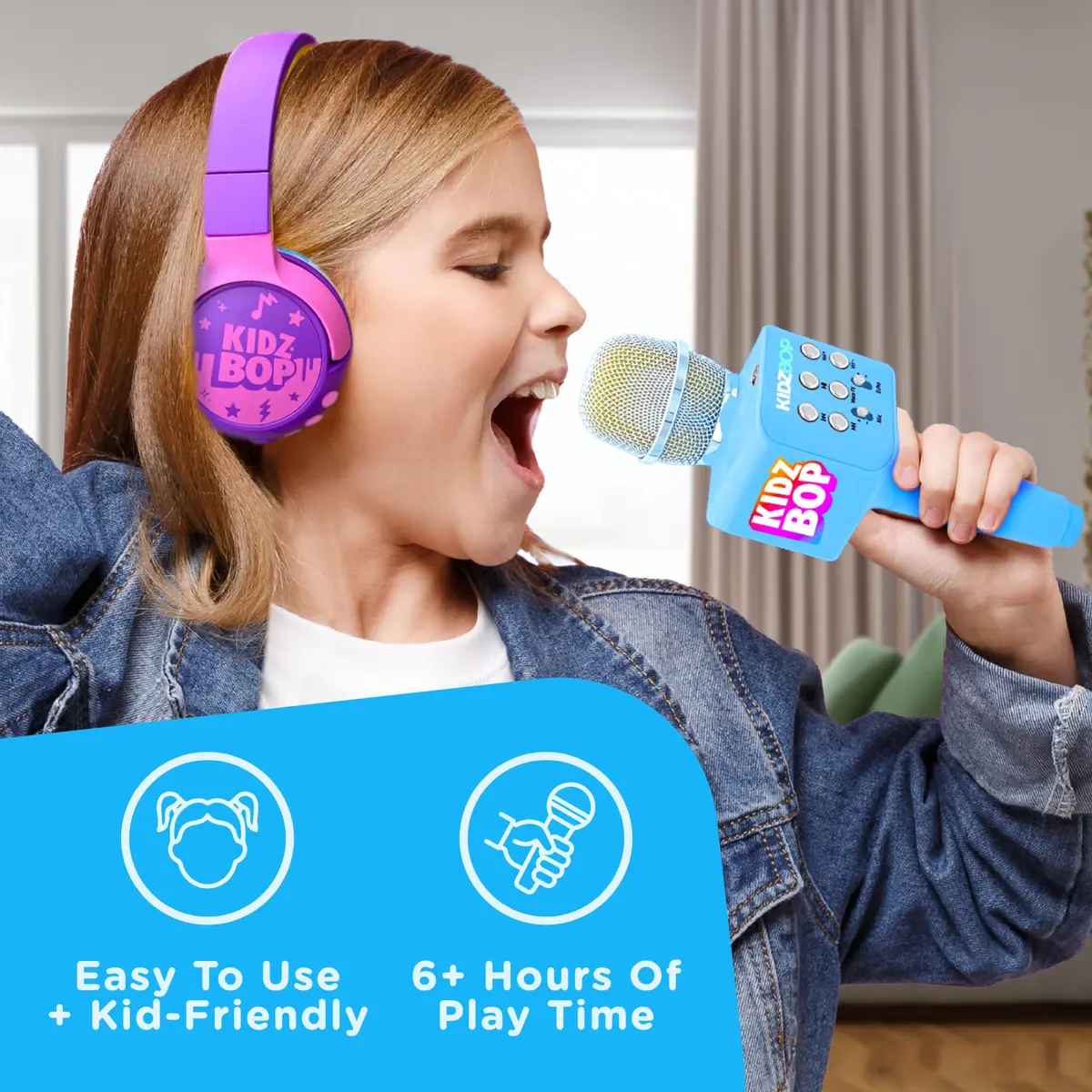 Move2Play Kidz Bop Bluetooth Karaoke Microphone | Musical Instrument Toy for Kids Ages 3-8+ Years Old | Blue - view 4