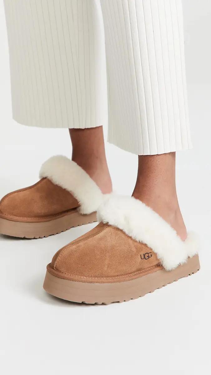 UGG Disquette Slipper Chestnut 9 | Retro Platform Sheepskin & Suede Comfort - view 2